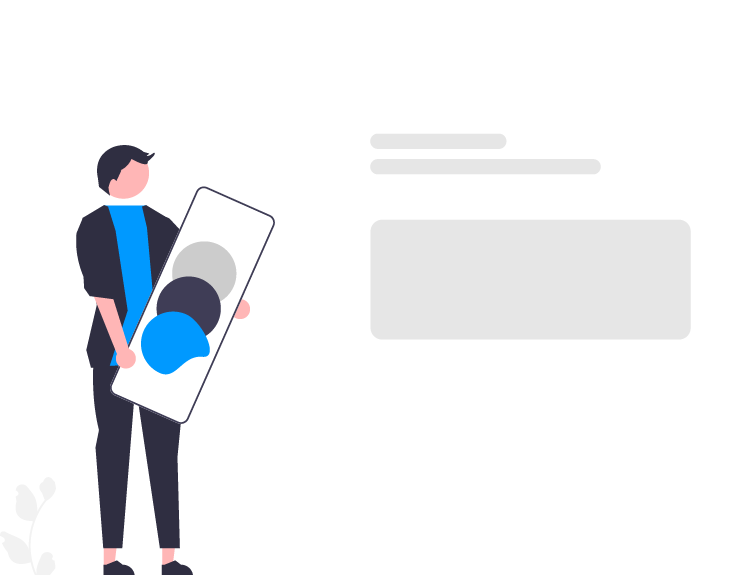 illustration of a man holding content on a backdrop of a website being built